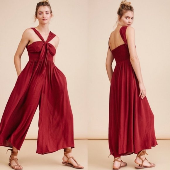 Free People Black Flowy Midi Romper Jumpsuit NWOT - Picture 2 of 7